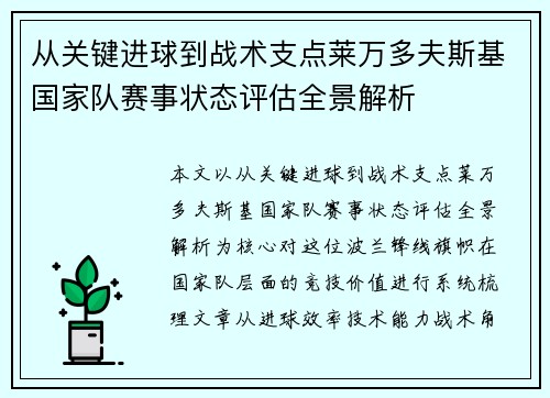 从关键进球到战术支点莱万多夫斯基国家队赛事状态评估全景解析